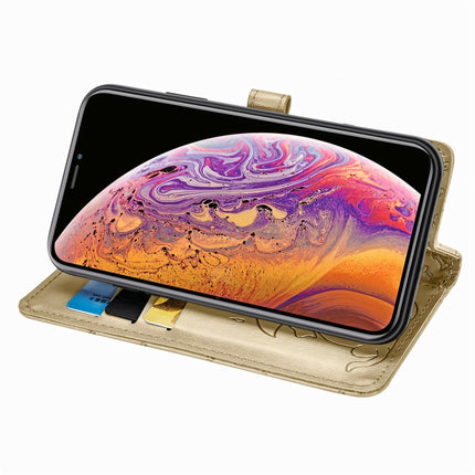 For iPhone XR Cute Cat and Dog Embossed Horizontal Flip PU Leather Case with Holder / Card Slot / Wallet / Lanyard(Gold)-garmade.com