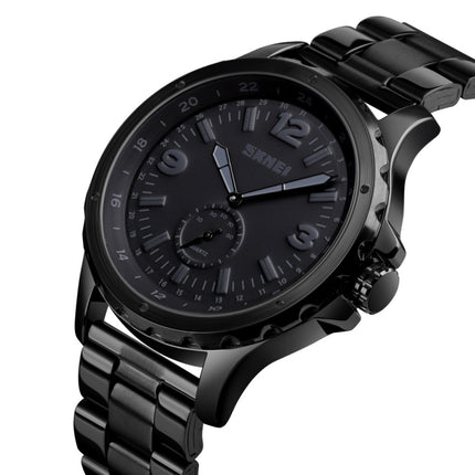 Skmei 1513 Fashion Trendy Steel Band Quartz Watch Mens Waterproof Leisure Watch(Black)-garmade.com