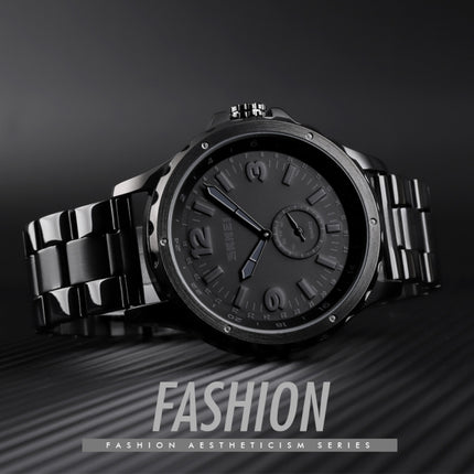 Skmei 1513 Fashion Trendy Steel Band Quartz Watch Mens Waterproof Leisure Watch(Black)-garmade.com