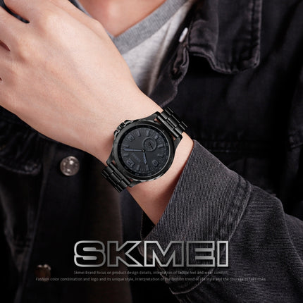 Skmei 1513 Fashion Trendy Steel Band Quartz Watch Mens Waterproof Leisure Watch(Black)-garmade.com