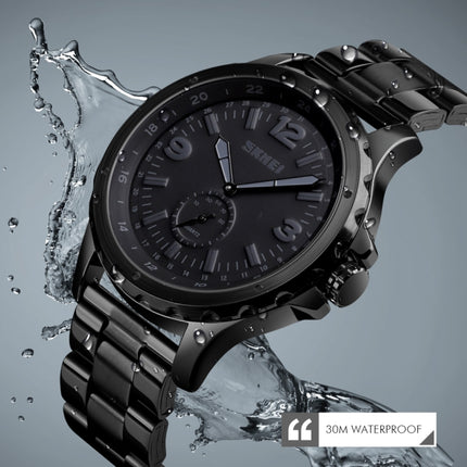 Skmei 1513 Fashion Trendy Steel Band Quartz Watch Mens Waterproof Leisure Watch(Black)-garmade.com