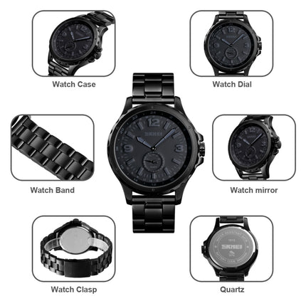 Skmei 1513 Fashion Trendy Steel Band Quartz Watch Mens Waterproof Leisure Watch(Black)-garmade.com