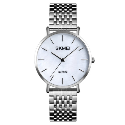 Skmei 1567 Light And Thin Leisure Simple 30m Waterproof Shell Dial Women Steel Band Quartz Watch(Silvery)-garmade.com