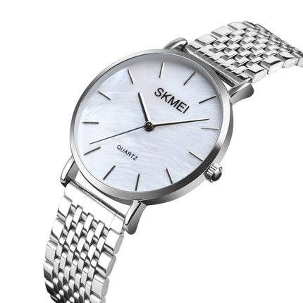 Skmei 1567 Light And Thin Leisure Simple 30m Waterproof Shell Dial Women Steel Band Quartz Watch(Silvery)-garmade.com