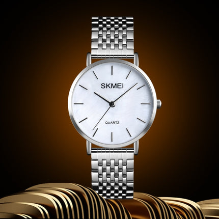 Skmei 1567 Light And Thin Leisure Simple 30m Waterproof Shell Dial Women Steel Band Quartz Watch(Silvery)-garmade.com