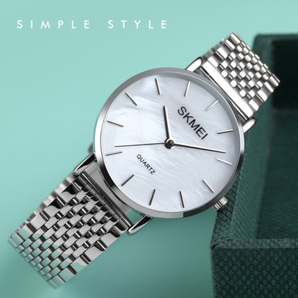 Skmei 1567 Light And Thin Leisure Simple 30m Waterproof Shell Dial Women Steel Band Quartz Watch(Silvery)-garmade.com