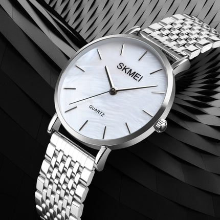 Skmei 1567 Light And Thin Leisure Simple 30m Waterproof Shell Dial Women Steel Band Quartz Watch(Silvery)-garmade.com