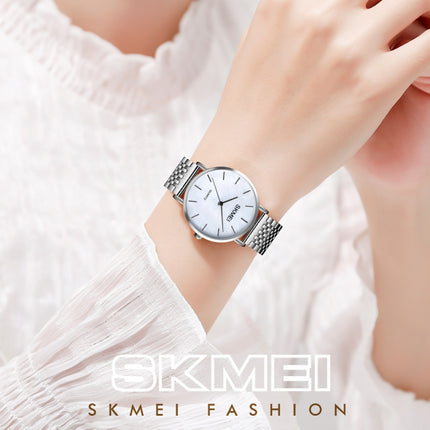 Skmei 1567 Light And Thin Leisure Simple 30m Waterproof Shell Dial Women Steel Band Quartz Watch(Silvery)-garmade.com