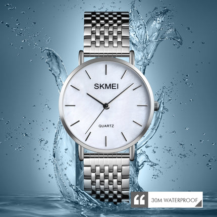 Skmei 1567 Light And Thin Leisure Simple 30m Waterproof Shell Dial Women Steel Band Quartz Watch(Silvery)-garmade.com