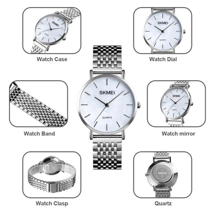 Skmei 1567 Light And Thin Leisure Simple 30m Waterproof Shell Dial Women Steel Band Quartz Watch(Silvery)-garmade.com