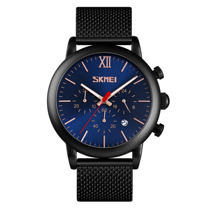 Skmei 9203 Night Light Men Watch Fashion Leisure Multi-Function Timing Steel Mesh Belt Quartz Watch(Blue)-garmade.com