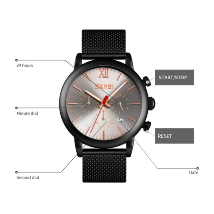 Skmei 9203 Night Light Men Watch Fashion Leisure Multi-Function Timing Steel Mesh Belt Quartz Watch(Blue)-garmade.com