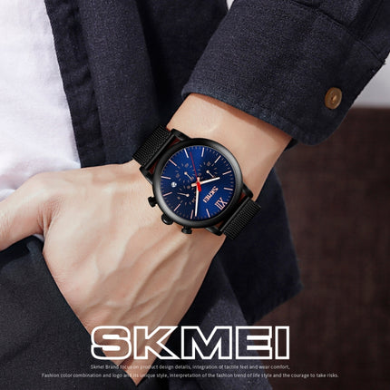 Skmei 9203 Night Light Men Watch Fashion Leisure Multi-Function Timing Steel Mesh Belt Quartz Watch(Blue)-garmade.com