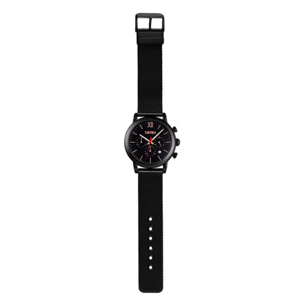 Skmei 9203 Night Light Men Watch Fashion Leisure Multi-Function Timing Steel Mesh Belt Quartz Watch(Black)-garmade.com