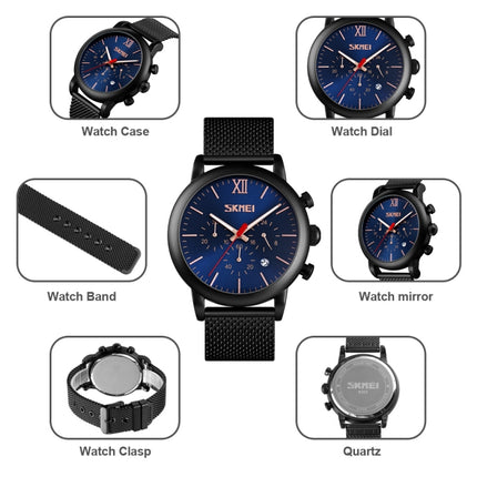 Skmei 9203 Night Light Men Watch Fashion Leisure Multi-Function Timing Steel Mesh Belt Quartz Watch(Black)-garmade.com