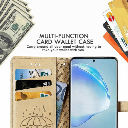 For Galaxy S20 Plus Cute Cat and Dog Embossed Horizontal Flip Leather Case with Bracket / Card Slot / Wallet / Lanyard(Gold)-garmade.com