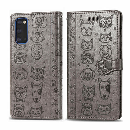 For Galaxy S20 Cute Cat and Dog Embossed Horizontal Flip Leather Case with Bracket / Card Slot / Wallet / Lanyard(Gray)-garmade.com