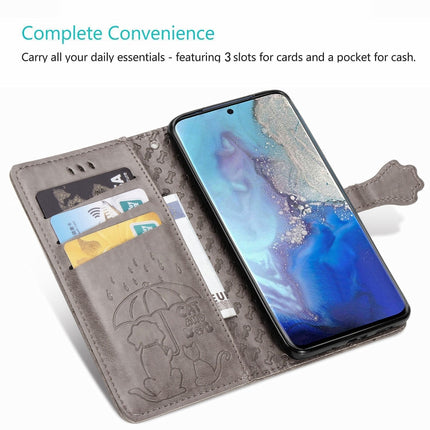 For Galaxy S20 Cute Cat and Dog Embossed Horizontal Flip Leather Case with Bracket / Card Slot / Wallet / Lanyard(Gray)-garmade.com