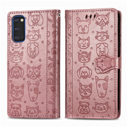 For Galaxy S20 Cute Cat and Dog Embossed Horizontal Flip Leather Case with Bracket / Card Slot / Wallet / Lanyard(Rose Gold)-garmade.com