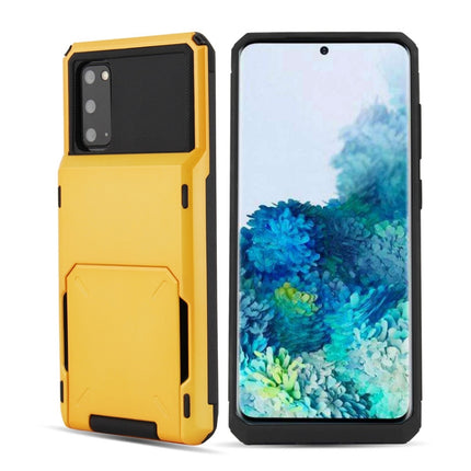 For Galaxy S20 Drop & Shockproof TPU+PC Case with Card Slot(Yellow)-garmade.com