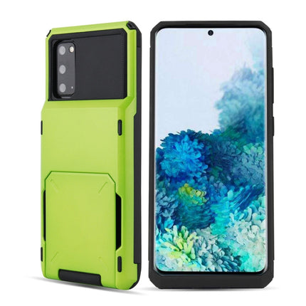 For Galaxy S20 Drop & Shockproof TPU+PC Case with Card Slot(Green)-garmade.com