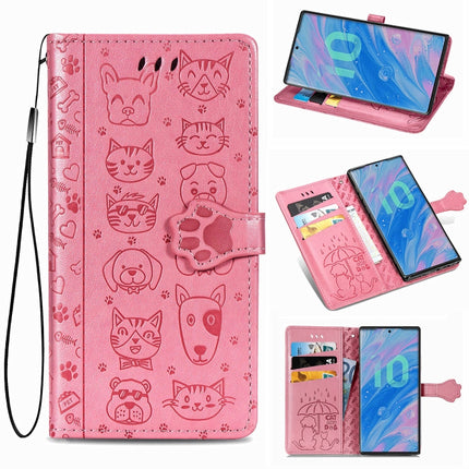 For Galaxy Note 10 Cute Cat and Dog Embossed Horizontal Flip Leather Case with Bracket / Card Slot / Wallet / Lanyard(Pink)-garmade.com