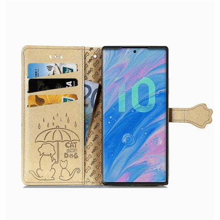 For Galaxy Note 10 Cute Cat and Dog Embossed Horizontal Flip Leather Case with Bracket / Card Slot / Wallet / Lanyard(Gold)-garmade.com