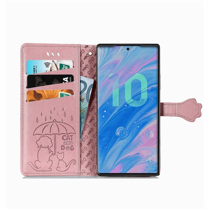 For Galaxy Note 10 Cute Cat and Dog Embossed Horizontal Flip Leather Case with Bracket / Card Slot / Wallet / Lanyard(Rose Gold)-garmade.com