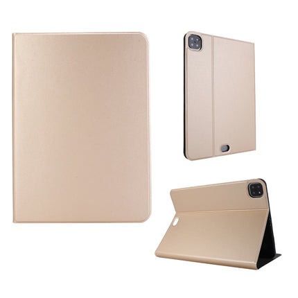 For iPad Pro 11 inch (2020) Voltage Plain Weave Stretch Leather + TPU Bracket Protective Holster With Sleep Function(Gold)-garmade.com