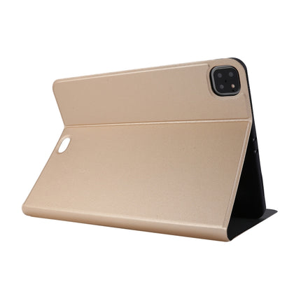 For iPad Pro 11 inch (2020) Voltage Plain Weave Stretch Leather + TPU Bracket Protective Holster With Sleep Function(Gold)-garmade.com