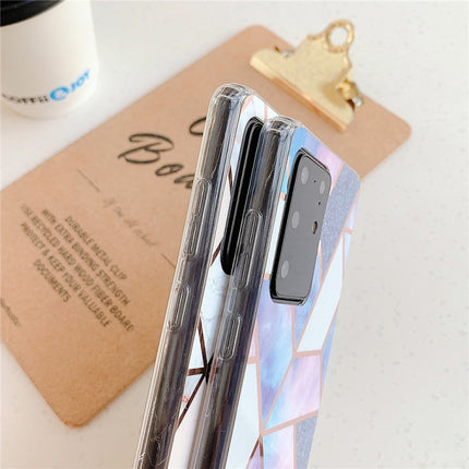 For Galaxy S20 Plus Plating Colorful Geometric Pattern Mosaic Marble TPU Mobile Phone Case(Blue PJ4)-garmade.com