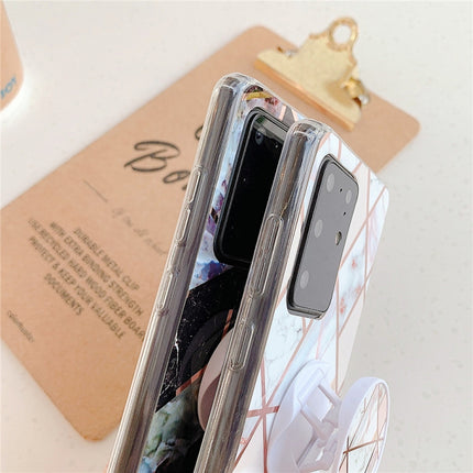 For Galaxy S20 Plating Colorful Geometric Pattern Mosaic Marble TPU Mobile Phone Case with Folding Bracket(Pink PF1)-garmade.com