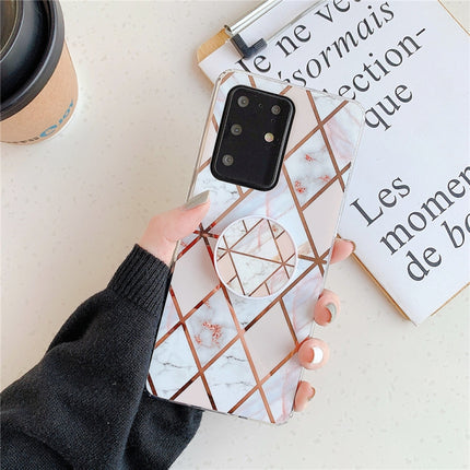 For Galaxy S20 Plating Colorful Geometric Pattern Mosaic Marble TPU Mobile Phone Case with Folding Bracket(White PF3)-garmade.com