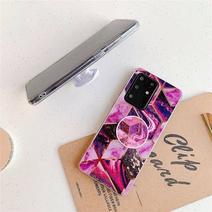 For Galaxy S20 Plating Colorful Geometric Pattern Mosaic Marble TPU Mobile Phone Case with Folding Bracket(White PF3)-garmade.com