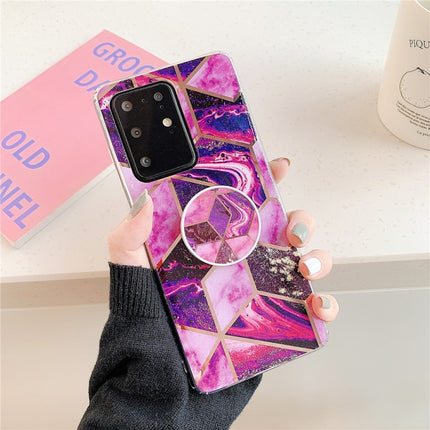 For Galaxy S20 Plus Plating Colorful Geometric Pattern Mosaic Marble TPU Mobile Phone Case with Folding Bracket(Magenta PF5)-garmade.com