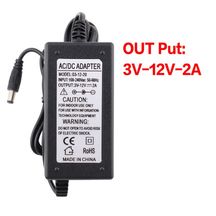 3V-12V 2A AC To DC Adjustable Voltage Power Adapter Universal Power Supply Display Screen Power Switching Charger, Plug Type:EU-garmade.com