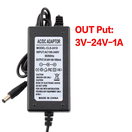3-24V 1A AC To DC Adjustable Voltage Power Adapter Universal Power Supply Display Screen Power Switching Charger, Plug Type:US-garmade.com
