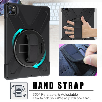 For iPad Pro 11 2022 / 2020 360 Degree Rotation PC + Silicone Protective Tablet Case with Holder & Hand-strap(Dark Blue)-garmade.com