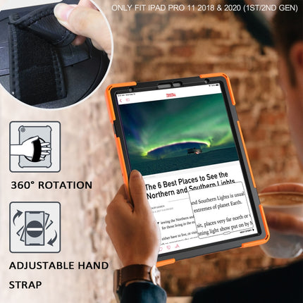 For iPad Pro 11 2022 / 2020 360 Degree Rotation PC + Silicone Protective Tablet Case with Holder & Hand-strap(Orange)-garmade.com
