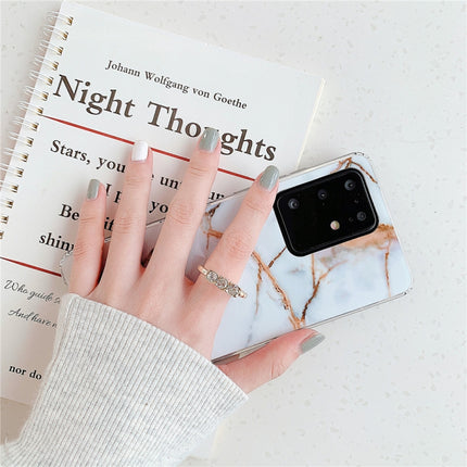 For Galaxy S20 TPU Smooth Marble with Ring Metal Rhinestone Bracket Mobile Phone Protective Case(White Q1)-garmade.com