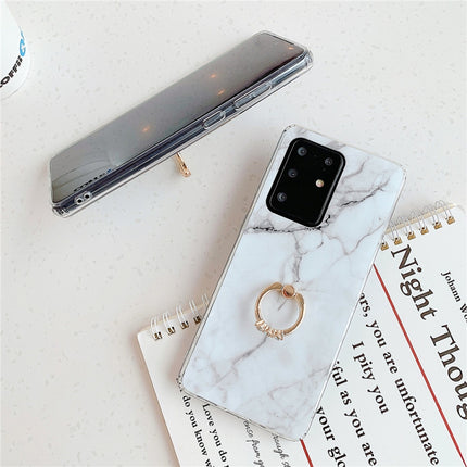 For Galaxy S20 TPU Smooth Marble with Ring Metal Rhinestone Bracket Mobile Phone Protective Case(Rainbow Q16)-garmade.com