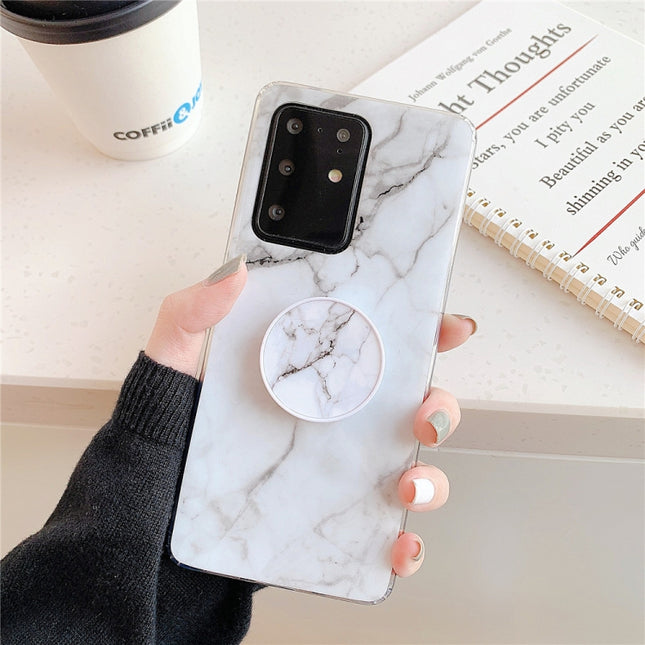 For Galaxy S20 Ultra TPU Smooth Marble Pattern With Folding Bracket Mobile Phone Cose(White A6)-garmade.com