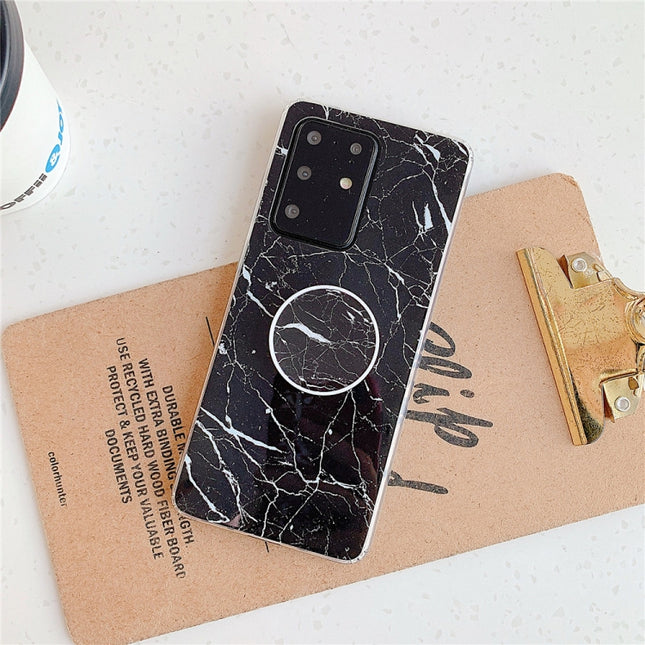 For Galaxy S20 Ultra TPU Smooth Marble Pattern With Folding Bracket Mobile Phone Cose(Black A30)-garmade.com