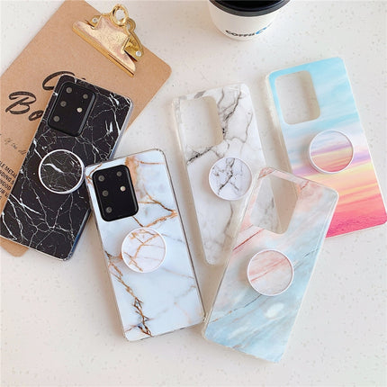 For Galaxy S20 Plus TPU Smooth Marble Pattern With Folding Bracket Mobile Phone Cose(Rainbow A16)-garmade.com