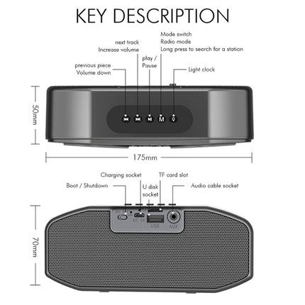 M5 Cool Owl Design Bluetooth Speaker LED Flash Wireless Loudspeaker FM Radio Alarm TF Card(Black)-garmade.com