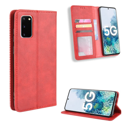 For Galaxy S20 /S20 5G Magnetic Buckle Retro Crazy Horse Texture Horizontal Flip Leather Case with Holder & Card Slots & Photo Frame(Red)-garmade.com