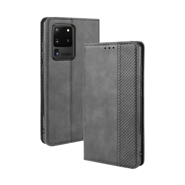 For Galaxy S20 Ultra/S20 Ultra 5G Magnetic Buckle Retro Crazy Horse Texture Horizontal Flip Leather Case , with Holder & Card Slots & Photo Frame(Black)-garmade.com
