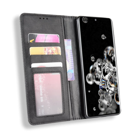 For Galaxy S20 Ultra/S20 Ultra 5G Magnetic Buckle Retro Crazy Horse Texture Horizontal Flip Leather Case , with Holder & Card Slots & Photo Frame(Black)-garmade.com