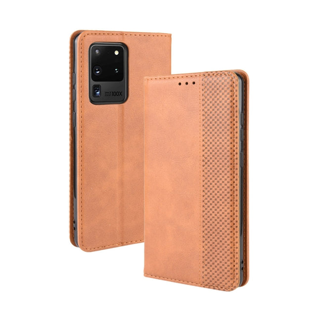 For Galaxy S20 Ultra/S20 Ultra 5G Magnetic Buckle Retro Crazy Horse Texture Horizontal Flip Leather Case , with Holder & Card Slots & Photo Frame(Brown)-garmade.com