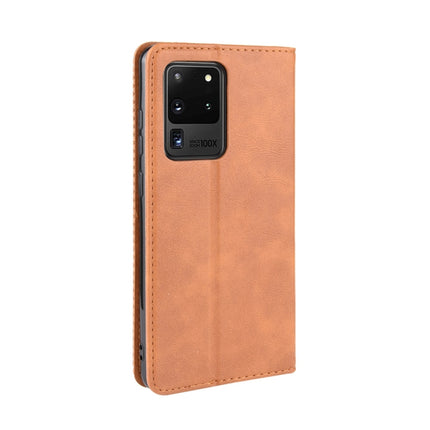 For Galaxy S20 Ultra/S20 Ultra 5G Magnetic Buckle Retro Crazy Horse Texture Horizontal Flip Leather Case , with Holder & Card Slots & Photo Frame(Brown)-garmade.com